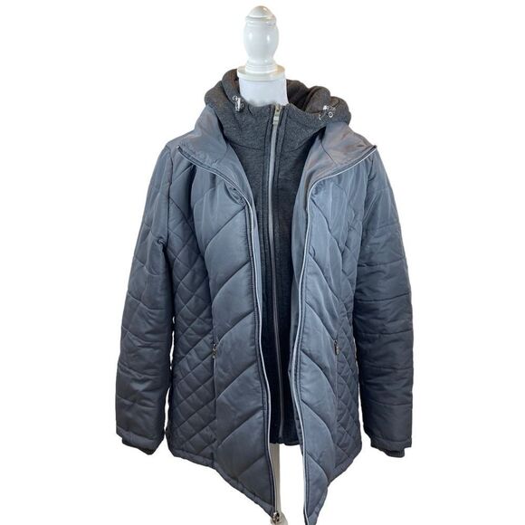 INTL d.e.t.a.i.l.s Women's Quilted Zip Front Coat Jacket with Hood Size XL - Picture 4 of 14